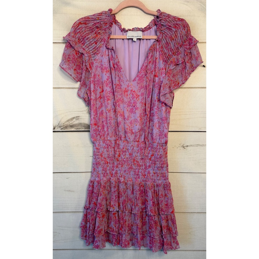 Gilner Farrar Purple Pink Floral Smocked Mini Dress GF147VCH Size S
